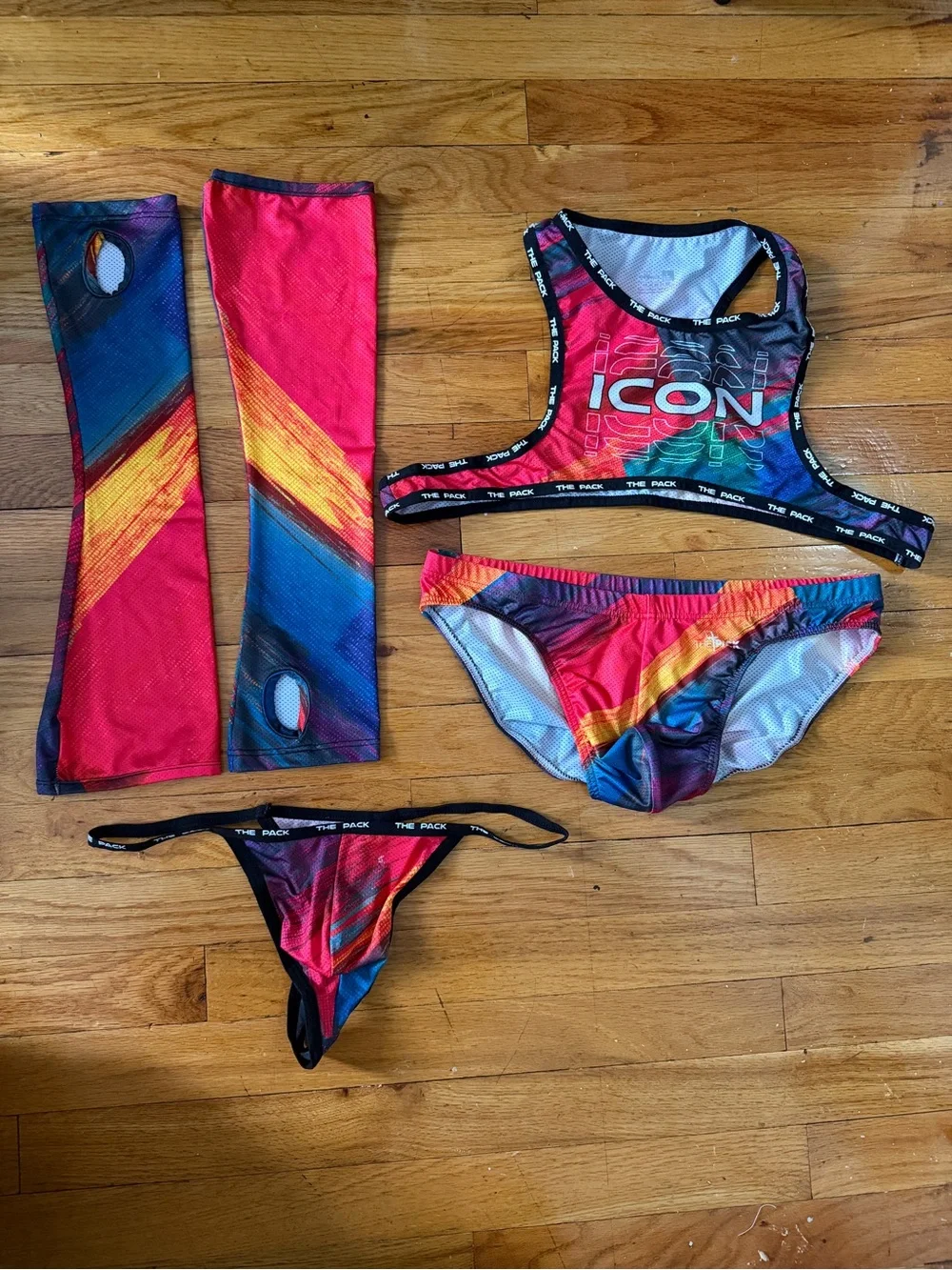 ICON Printed 5-Piece Mesh Festival Set - Crop Top, Brief/Speedo, Thong & Sleeves